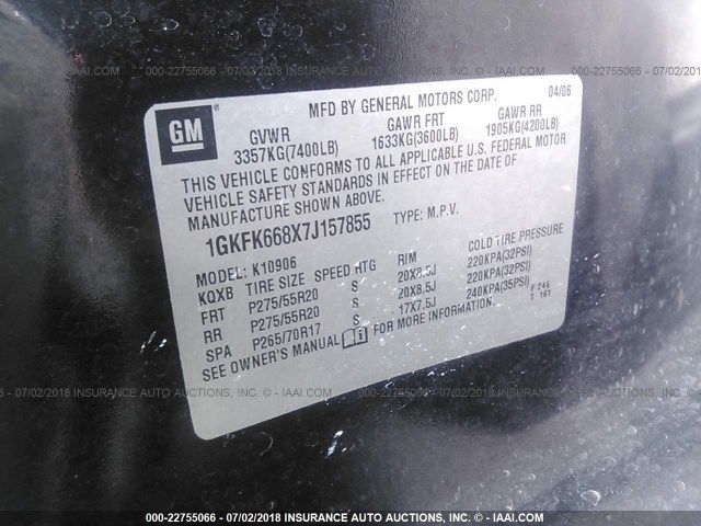 1GKFK668X7J157855 - 2007 GMC YUKON XL DENALI BLACK photo 5