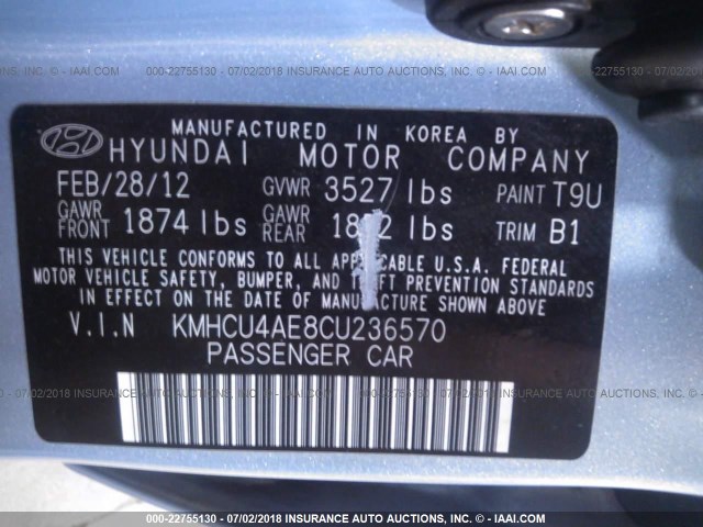 KMHCU4AE8CU236570 - 2012 HYUNDAI ACCENT GLS/GS/SE BLUE photo 9