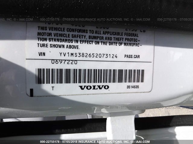 YV1MS382652073124 - 2005 VOLVO S40 2.4I WHITE photo 9