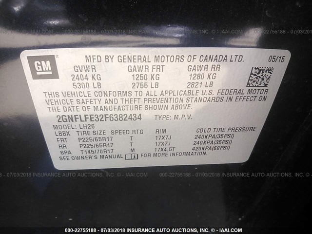 2GNFLFE32F6382434 - 2015 CHEVROLET EQUINOX LT BLACK photo 9