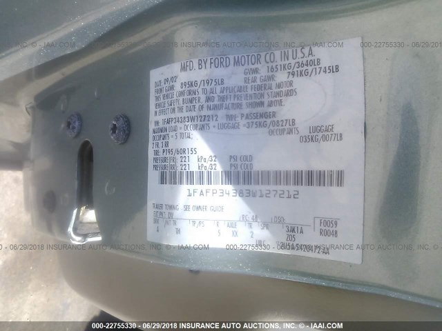 1FAFP34383W127212 - 2003 FORD FOCUS SE COMFORT/SE SPORT GREEN photo 9