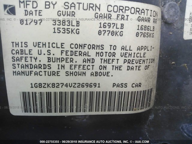 1G8ZK8274VZ269691 - 1997 SATURN SW2 Dark Blue photo 9