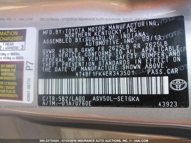 4T4BF1FK4ER343501 - 2014 TOYOTA CAMRY L/SE/LE/XLE Qızıl foto 9