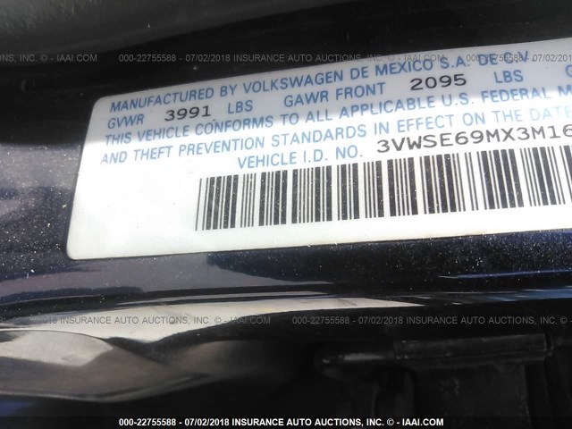 3VWSE69MX3M169525 - 2003 VOLKSWAGEN JETTA GLS 蓝色 照片 9