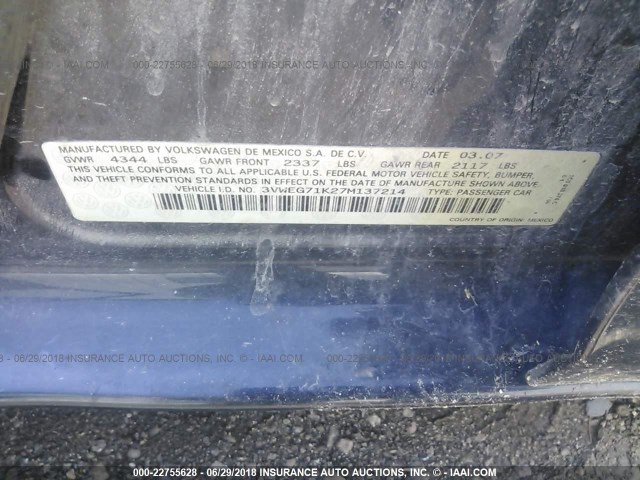 3VWEG71K27M137214 - 2007 VOLKSWAGEN JETTA WOLFSBURG 黑色 照片 9