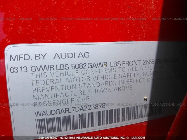 WAUDGAFL7DA223878 - 2013 AUDI S4 PREMIUM PLUS RED photo 9