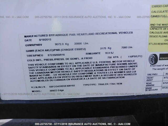 5SFCG4332GE309193 - 2016 HEARTLAND EDGE 399  BLACK photo 9