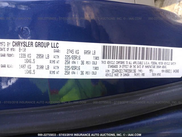 2D4RN3D17AR390196 - 2010 DODGE GRAND CARAVAN HERO BLUE photo 9