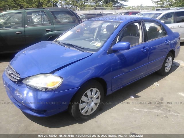 JTDBR32E732000224 - 2003 TOYOTA COROLLA CE/LE BLUE photo 2