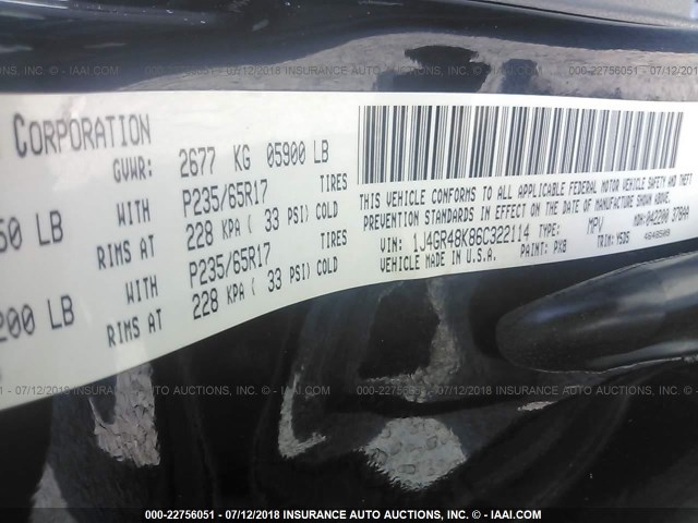 1J4GR48K86C322114 - 2006 JEEP GRAND CHEROKEE LAREDO/COLUMBIA/FREEDOM 黑色 照片 9