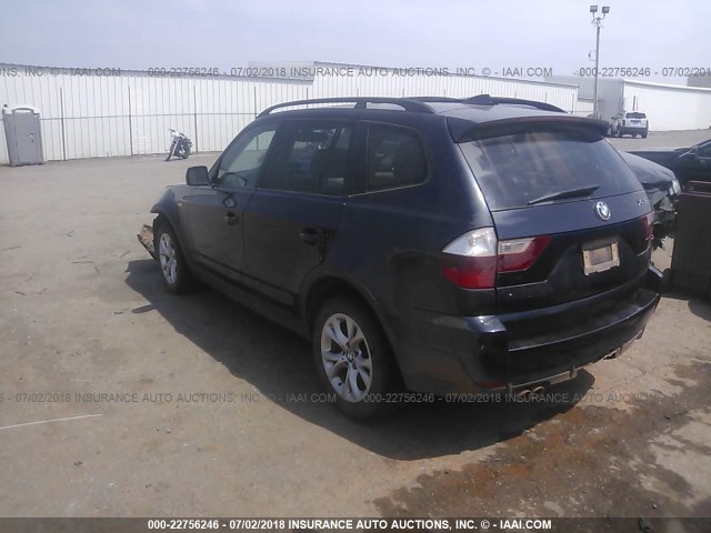 WBXPC93419WJ26860 - 2009 BMW X3 XDRIVE30I BLUE photo 3