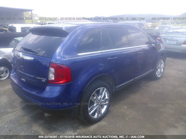 2FMDK4KC5EBB16242 - 2014 FORD EDGE LIMITED BLUE photo 4