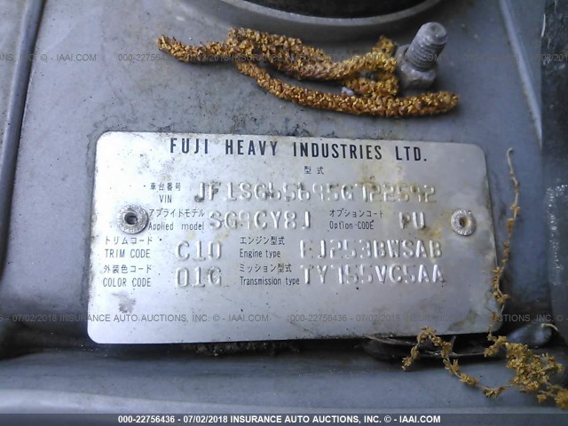 JF1SG65695G722592 - 2005 SUBARU FORESTER 2.5XS ვერცხლისფერი ფოტო 9