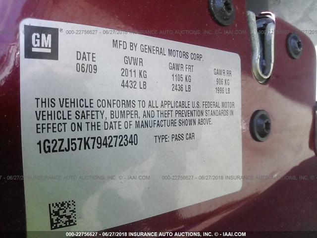 1G2ZJ57K794272340 - 2009 PONTIAC G6 BURGUNDY photo 9