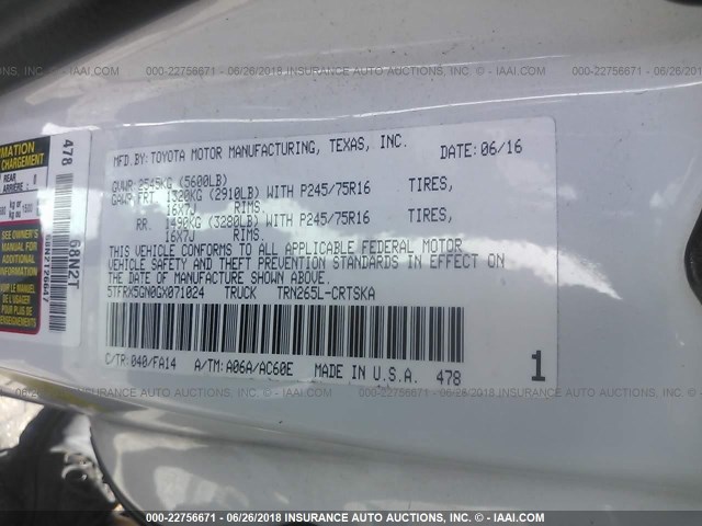 5TFRX5GN0GX071024 - 2016 TOYOTA TACOMA ACCESS CAB/SR/SR5 SILVER photo 9