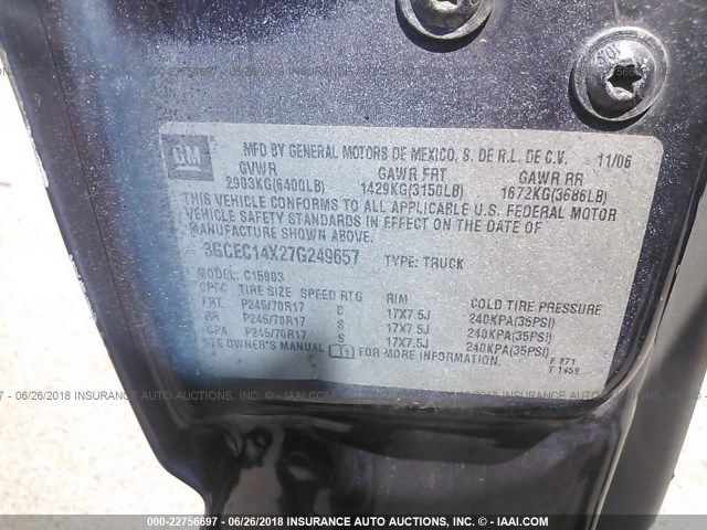 3GCEC14X27G249657 - 2007 CHEVROLET SILVERADO C1500 CLASSIC Dark Blue photo 9