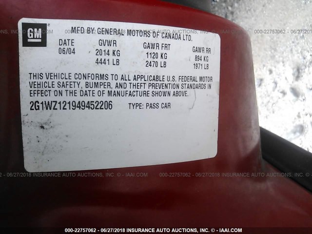 2G1WZ121949452206 - 2004 CHEVROLET MONTE CARLO SS SUPERCHARGED RED photo 9