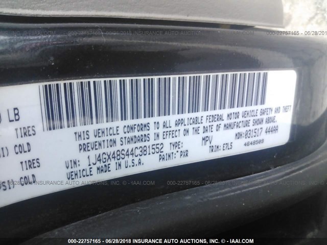 1J4GX48S44C381552 - 2004 JEEP GRAND CHEROKEE LAREDO/COLUMBIA/FREEDOM 黑色 照片 9