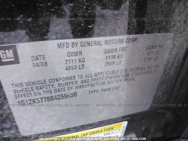 1G1ZK577884259656 - 2008 CHEVROLET MALIBU LTZ 黑色 照片 9