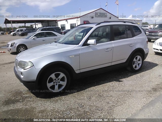 WBXPC93407WJ00778 - 2007 BMW X3 3.0SI SILVER photo 2