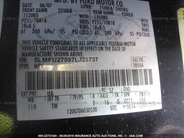 5LMFU27597LJ25737 - 2007 LINCOLN NAVIGATOR BLACK photo 9