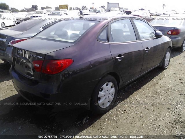 KMHDU46D07U211334 - 2007 HYUNDAI ELANTRA GLS/SE/LIMITED PURPLE photo 4