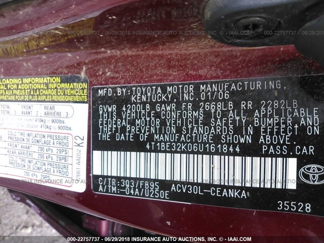 4T1BE32K06U161844 - 2006 TOYOTA CAMRY LE/XLE/SE Tünd qırmızı foto 9