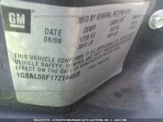 1G8AL58F17Z144805 - 2007 SATURN ION LEVEL 3 BLACK photo 9