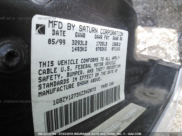 1G8ZY1273XZ342073 - 1999 SATURN SC2 WHITE photo 9