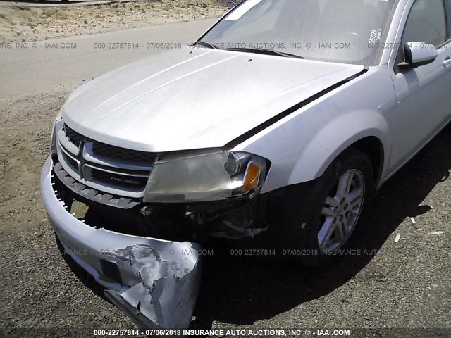 1C3CDZCB2CN196604 - 2012 DODGE AVENGER SXT SILVER photo 6