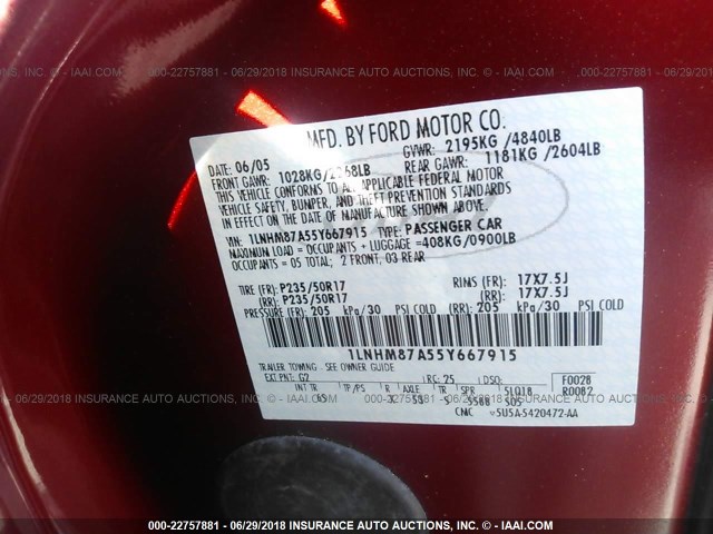 1LNHM87A55Y667915 - 2005 LINCOLN LS 红色 照片 9