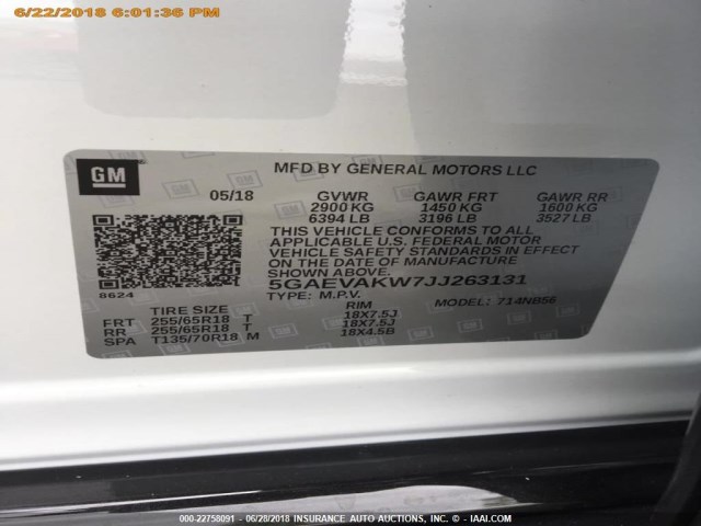 5GAEVAKW7JJ263131 - 2018 BUICK ENCLAVE ESSENCE 白色 照片 16