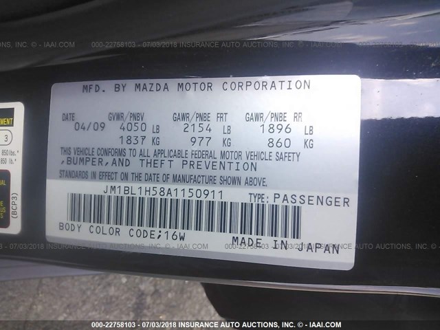 JM1BL1H58A1150911 - 2010 MAZDA 3 S BLACK photo 9