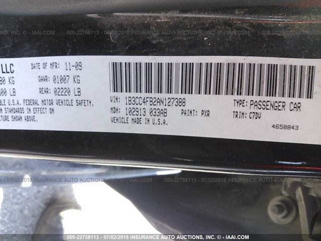 1B3CC4FB2AN127388 - 2010 DODGE AVENGER SXT BLACK photo 9