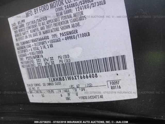 1LNHM81W6XY666408 - 1999 LINCOLN TOWN CAR EXECUTIVE Yaşıl foto 9