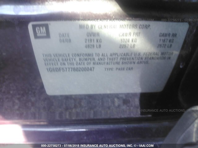 1G6DF577780200047 - 2008 CADILLAC CTS PURPLE photo 9