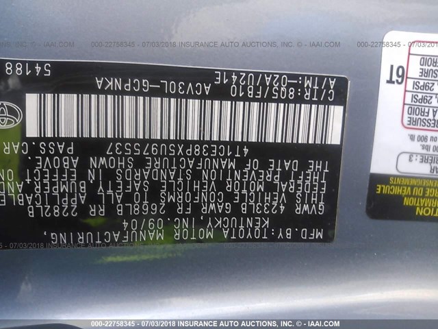 4T1CE38PX5U975537 - 2005 TOYOTA CAMRY SOLARA SE/SLE Boz foto 9
