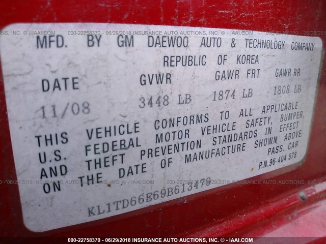 KL1TD66E69B613479 - 2009 CHEVROLET AVEO LS/LT 红色 照片 9