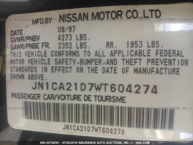 JN1CA21D7WT604274 - 1998 NISSAN MAXIMA GLE/GXE/SE GREEN photo 9