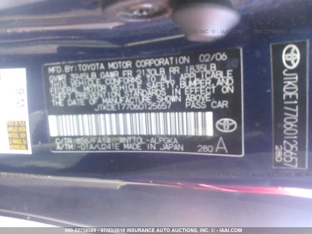 JTKDE177060125657 - 2006 TOYOTA SCION TC 蓝色 照片 9