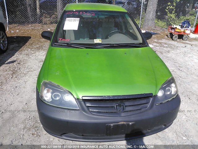 1HGES152X1L077573 - 2001 HONDA CIVIC DX GREEN photo 6