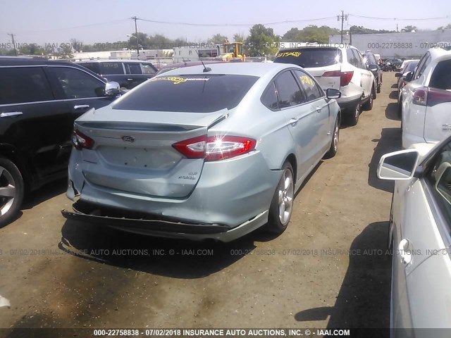3FA6P0LU3DR325385 - 2013 FORD FUSION SE HYBRID TURQUOISE photo 4