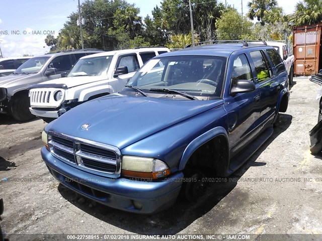 1B4HR48N52F149145 - 2002 DODGE DURANGO SLT BLUE photo 2