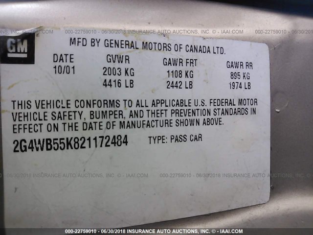 2G4WB55K821172484 - 2002 BUICK REGAL LS 灰色 照片 9