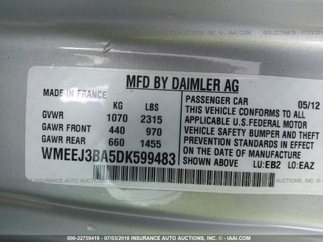 WMEEJ3BA5DK599483 - 2013 SMART FORTWO PURE/PASSION WHITE photo 9