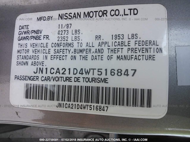 JN1CA21D4WT516847 - 1998 NISSAN MAXIMA GLE/GXE/SE SILVER photo 9