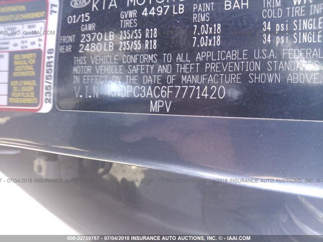 KNDPC3AC6F7771420 - 2015 KIA SPORTAGE EX BLUE photo 9