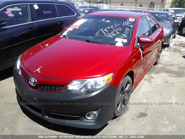 4T1BK1FK0CU505398 - 2012 TOYOTA CAMRY SE/XLE RED photo 2