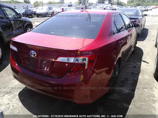 4T1BK1FK0CU505398 - 2012 TOYOTA CAMRY SE/XLE RED photo 4