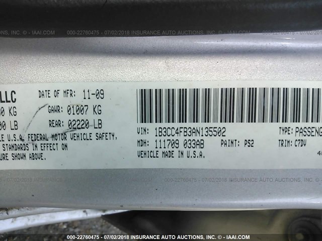 1B3CC4FB3AN135502 - 2010 DODGE AVENGER SXT SILVER photo 9